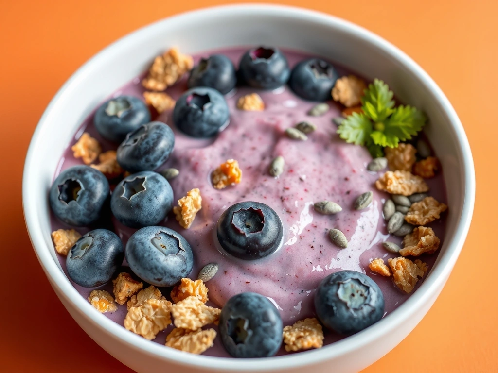Smoothie bowl z jagodami, granolą i nasionami chia