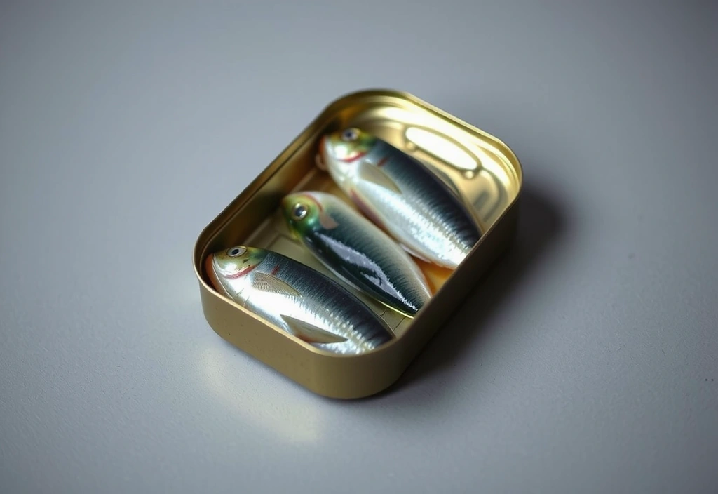 Puszka sardynek z widocznymi rybami