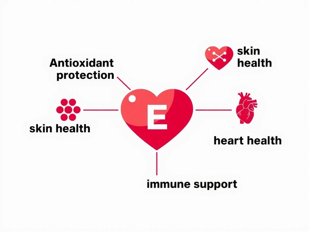 Infografika przedstawiająca znaczenie witaminy E dla zdrowia