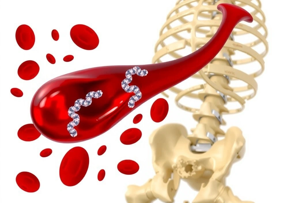 Ilustracja krzepnięcia krwi i zdrowych kości, symbolizująca działanie witaminy K